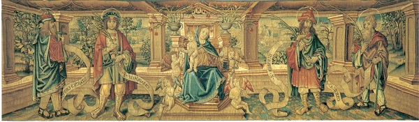 artefice-fiammingo-bruges-arazzo-madonna-con-bambino-angeli-santi-coronati-1502-gazzada-collezione-cagnola