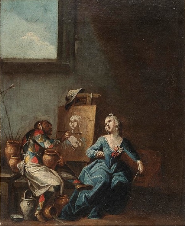 giovanni-domenico-ferretti-arlecchino-pittore