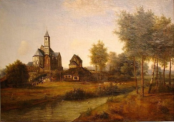 johannes-adrianus-van-der-drift-basilica-sint-odiliënberg-1858-olio-su-tela-sint-odiliënberg-museo-roerstreek